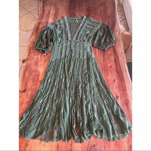 Green, beaded, Free People, maxi dress size L